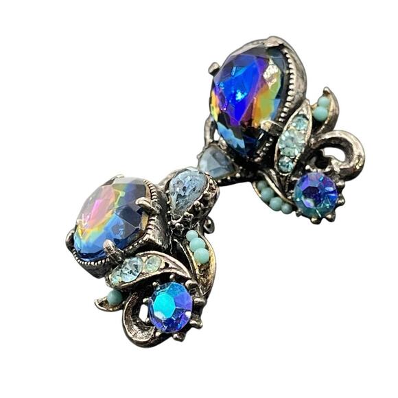 Florenza‎ Signed Vintage Blue Purple Iridescent Glass Bracelet earring Set - Picture 11 of 11